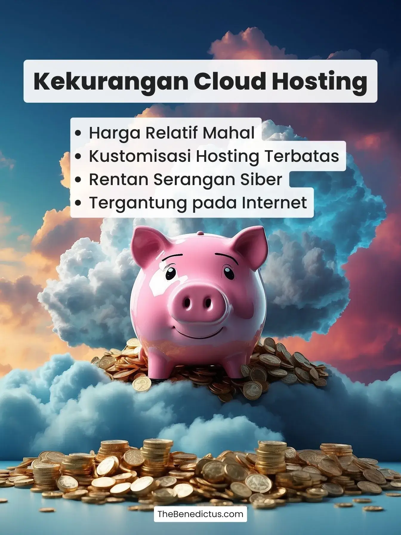 Infografik kekurangan cloud hosting.
