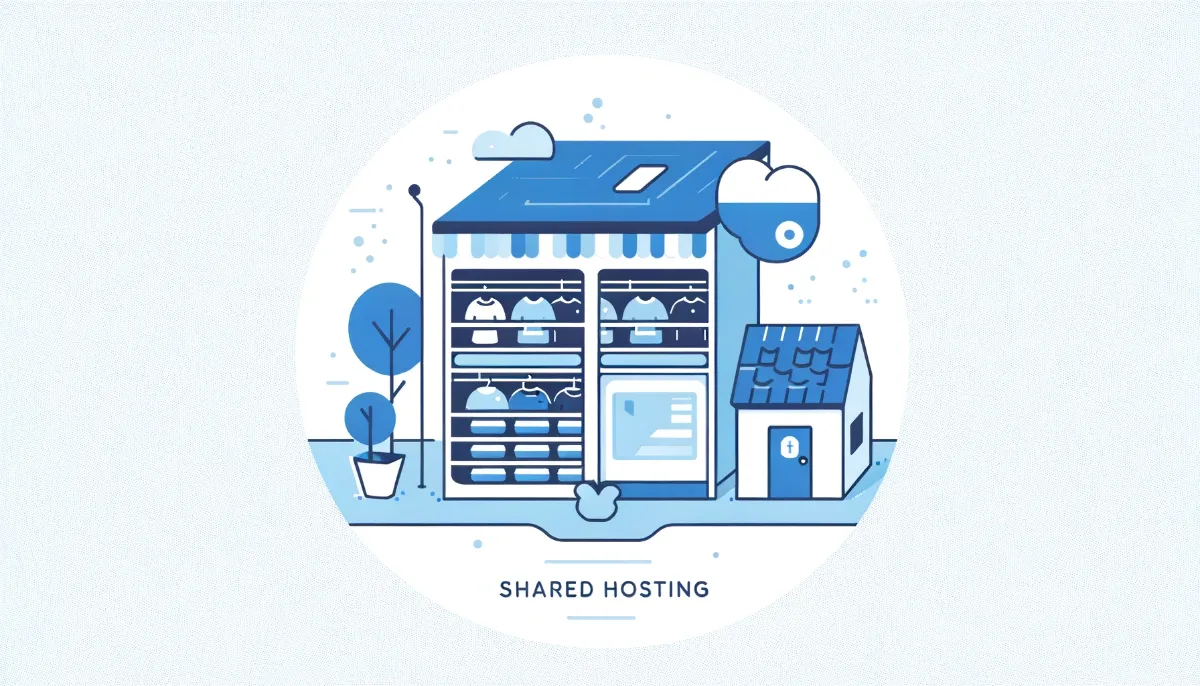 Ilustrasi toko online lokal memilih shared hosting, cocok untuk website dengan traffic rendah dan anggaran terbatas.