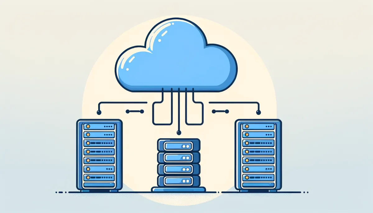 Ilustrasi perbandingan teknis antara shared hosting dengan server tunggal dan cloud hosting dengan jaringan server virtual.