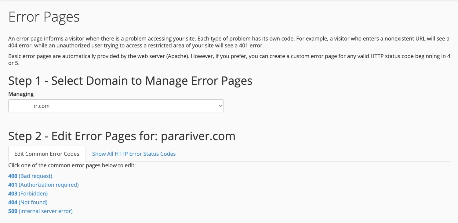 Membuat custom error pages di cPanel untuk website WordPress.