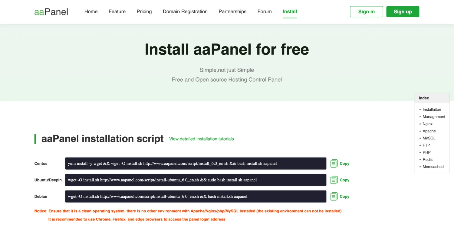aaPanel, alternatif cPanel open source gratis dengan interface yang mudah digunakan.