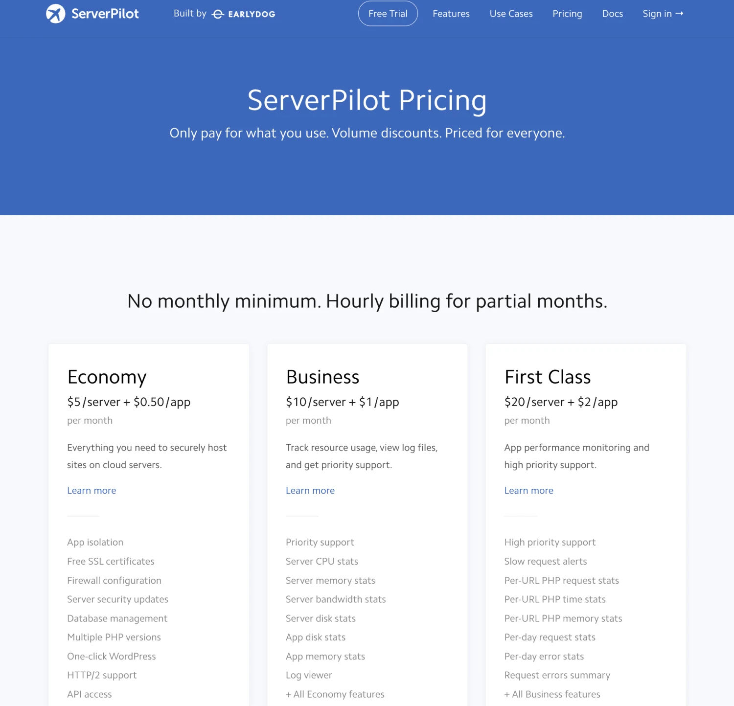 Skema harga ServerPilot untuk managed hosting dengan layanan otomatis.